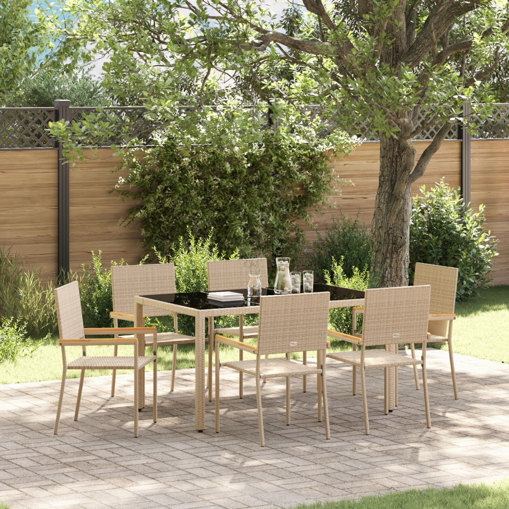 Produktbild för Trädgårdsmöbelset 7 pcs Beige konstrotting