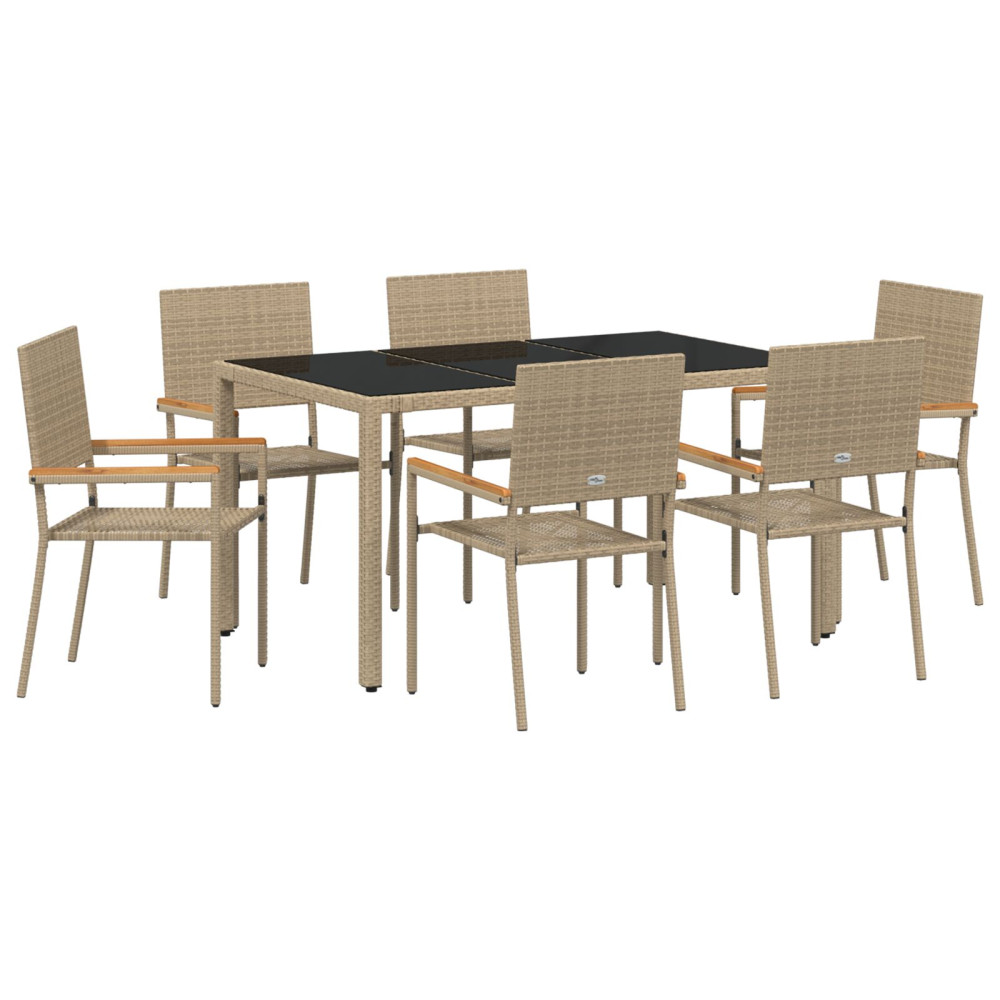 Produktbild för Trädgårdsmöbelset 7 pcs Beige konstrotting