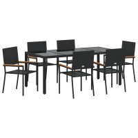 Produktbild för Trädgårdsmöbelset 7 pcs Svart konstrotting