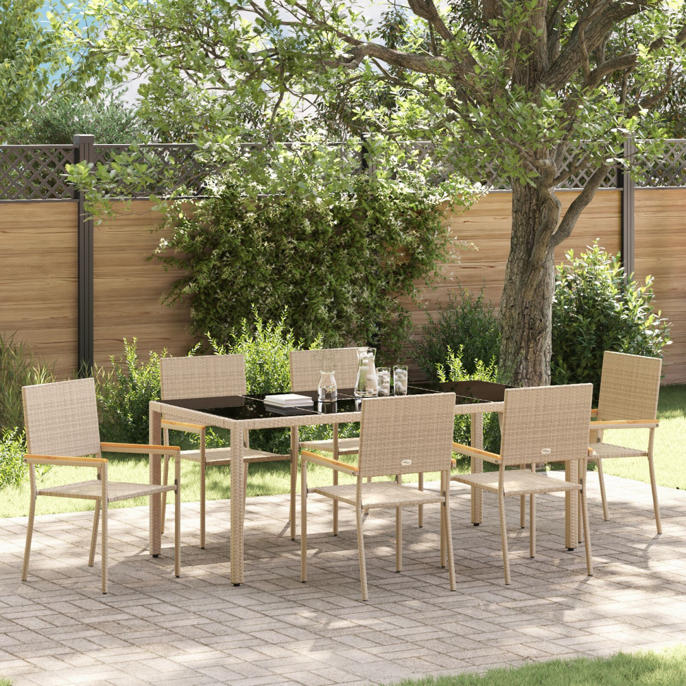 Produktbild för Trädgårdsmöbelset 7 pcs Beige konstrotting