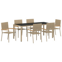 Produktbild för Trädgårdsmöbelset 7 pcs Beige konstrotting