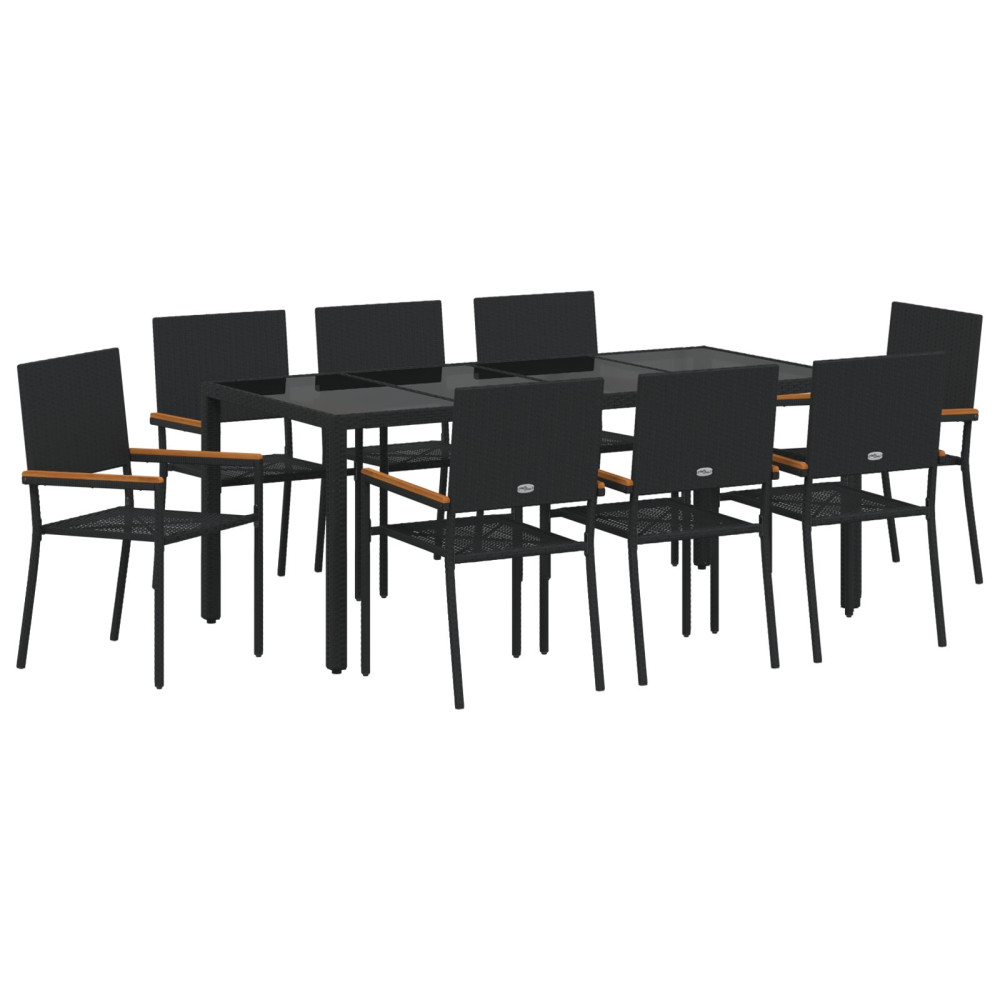 Produktbild för Trädgårdsmöbelset 9 pcs Svart konstrotting