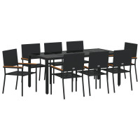 Produktbild för Trädgårdsmöbelset 9 pcs Svart konstrotting
