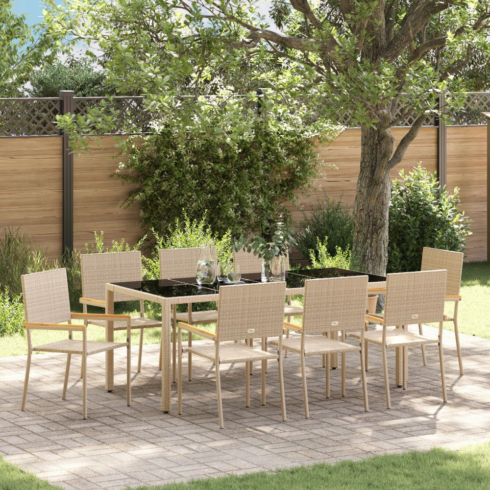 Produktbild för Trädgårdsmöbelset 9 pcs Beige konstrotting
