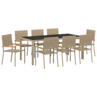 Produktbild för Trädgårdsmöbelset 9 pcs Beige konstrotting