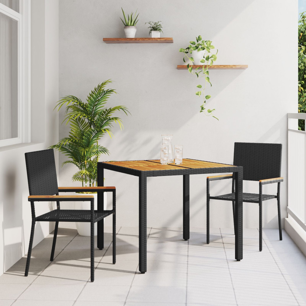 Produktbild för Trädgårdsmöbelset 3 pcs Svart konstrotting