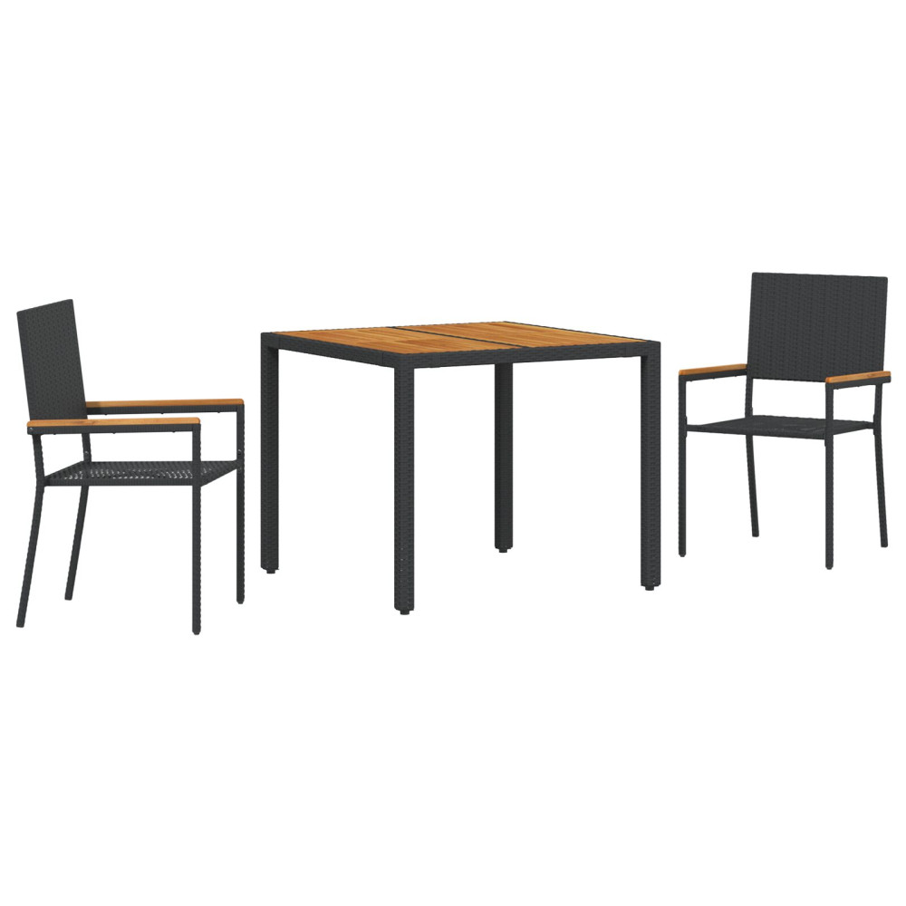 Produktbild för Trädgårdsmöbelset 3 pcs Svart konstrotting