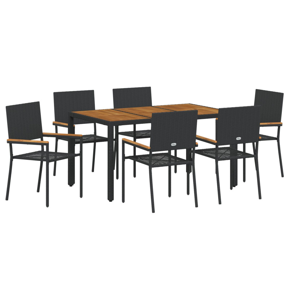 Produktbild för Trädgårdsmöbelset 7 pcs Svart konstrotting