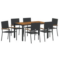 Produktbild för Trädgårdsmöbelset 7 pcs Svart konstrotting