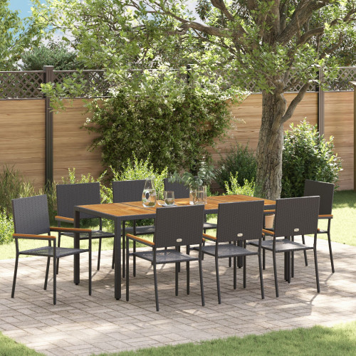 vidaXL Trädgårdsmöbelset 9 pcs Svart konstrotting - Utestolar
