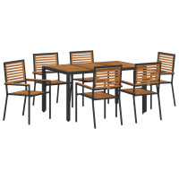 Produktbild för Trädgårdsmöbelset 7 pcs Svart och Brunt konstrotting