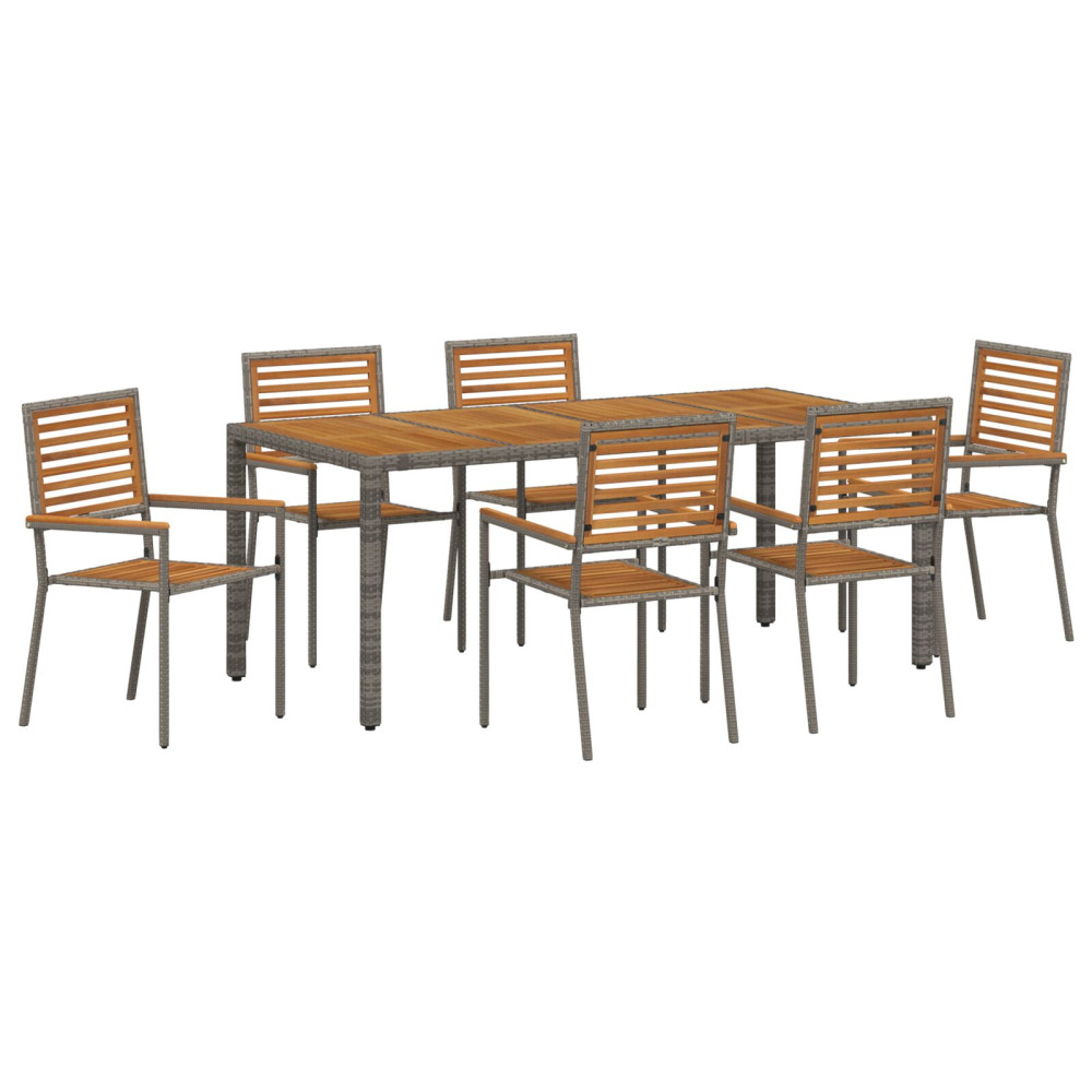 Produktbild för Trädgårdsmöbelset 7 pcs Grå och Brun konstrotting