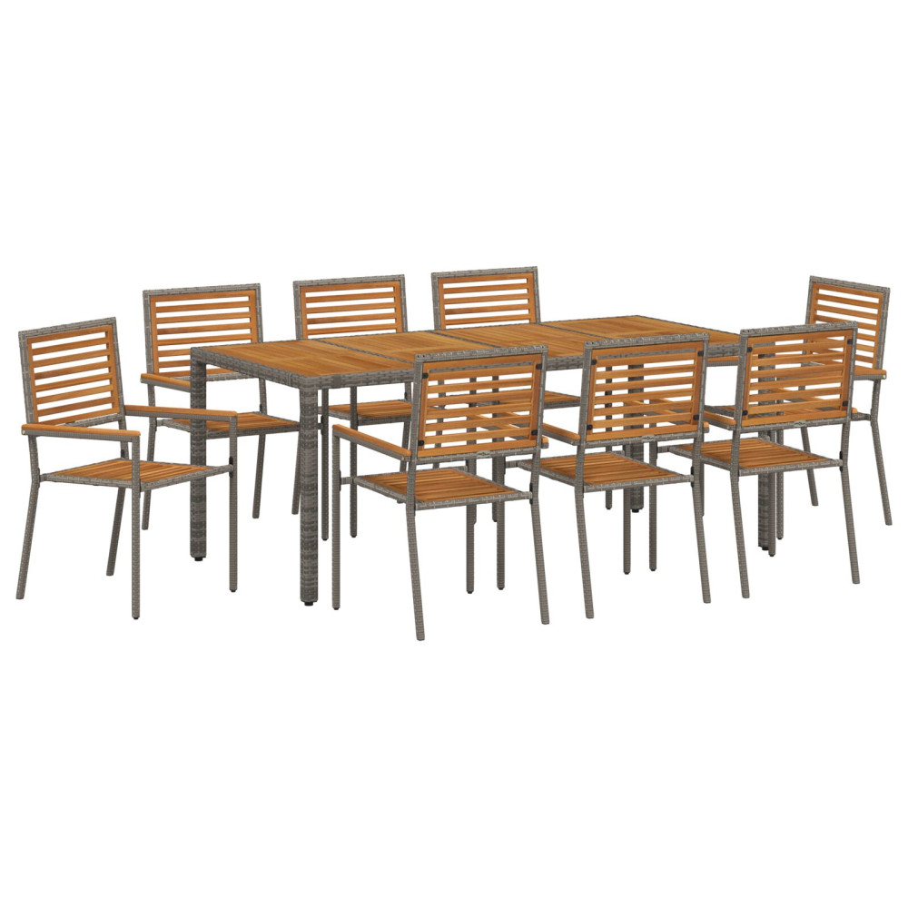Produktbild för Trädgårdsmöbelset 9 pcs Grå och Brun konstrotting