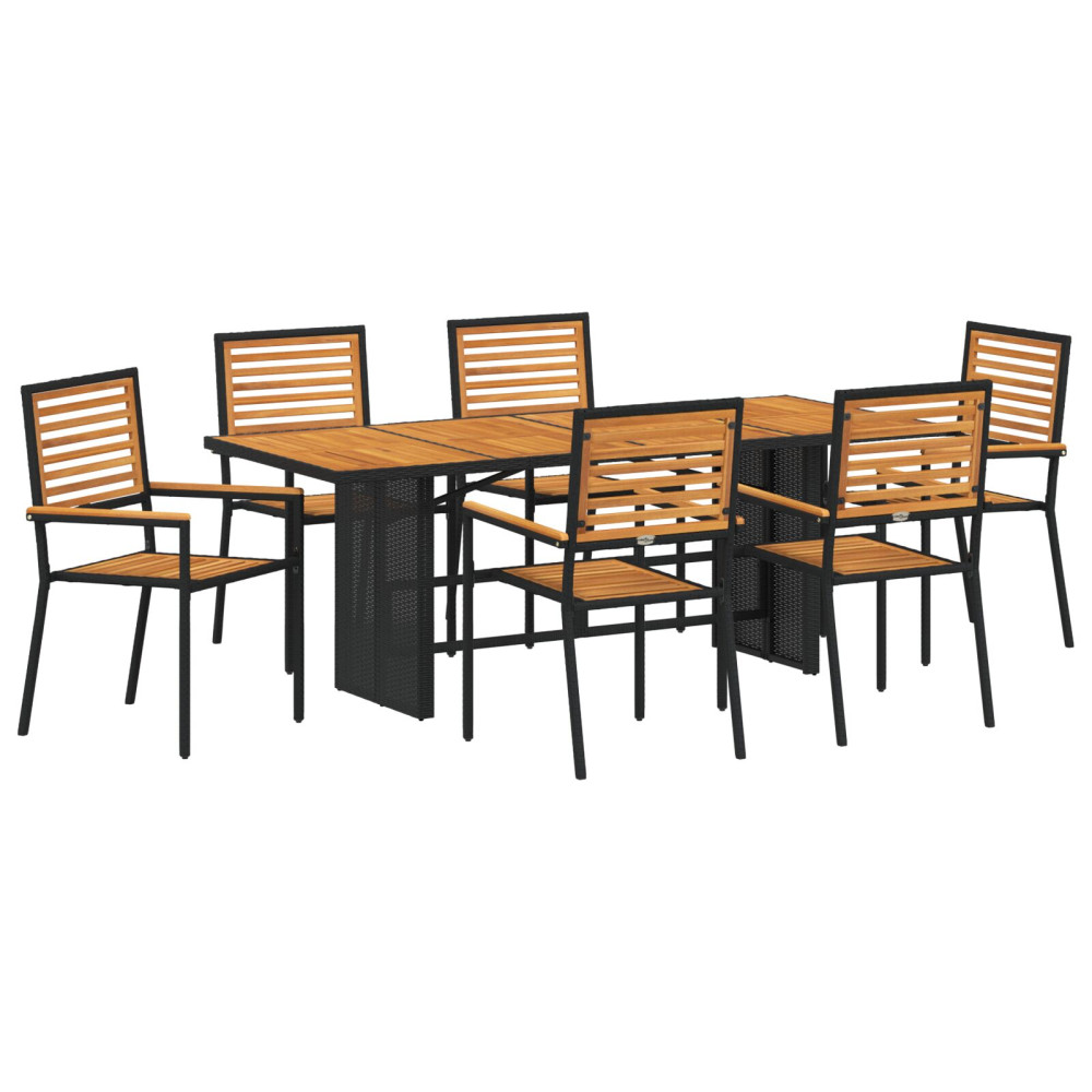 Produktbild för Trädgårdsmöbelset 7 pcs Svart och Brunt konstrotting