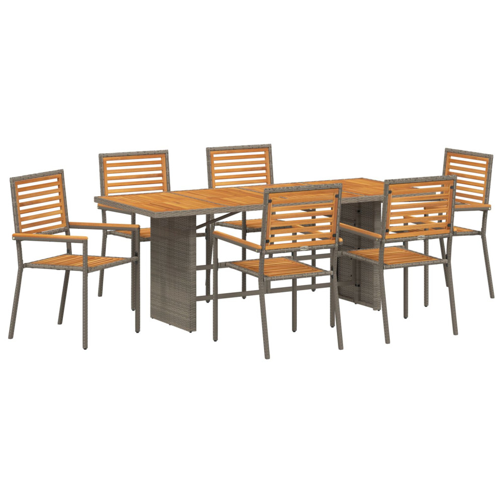 Produktbild för Trädgårdsmöbelset 7 pcs Grå och Brun konstrotting