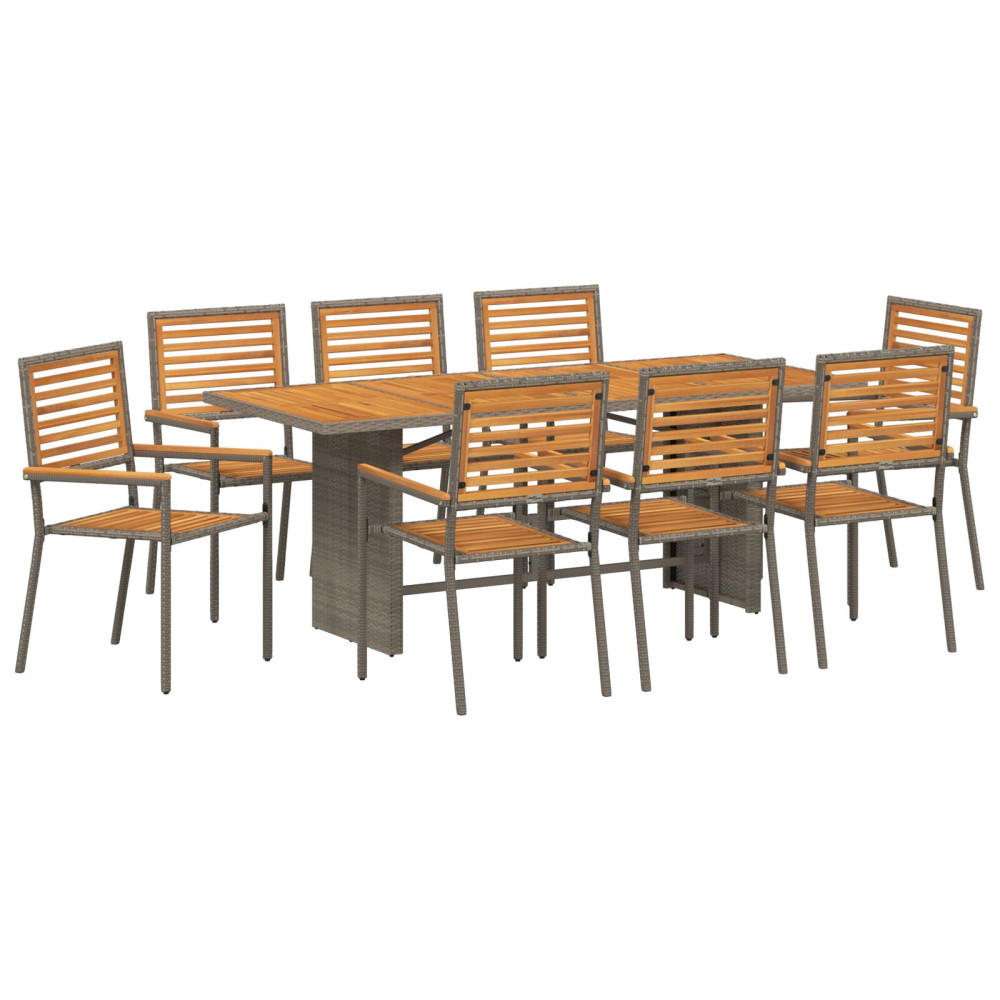 Produktbild för Trädgårdsmöbelset 9 pcs Grå och Brun konstrotting