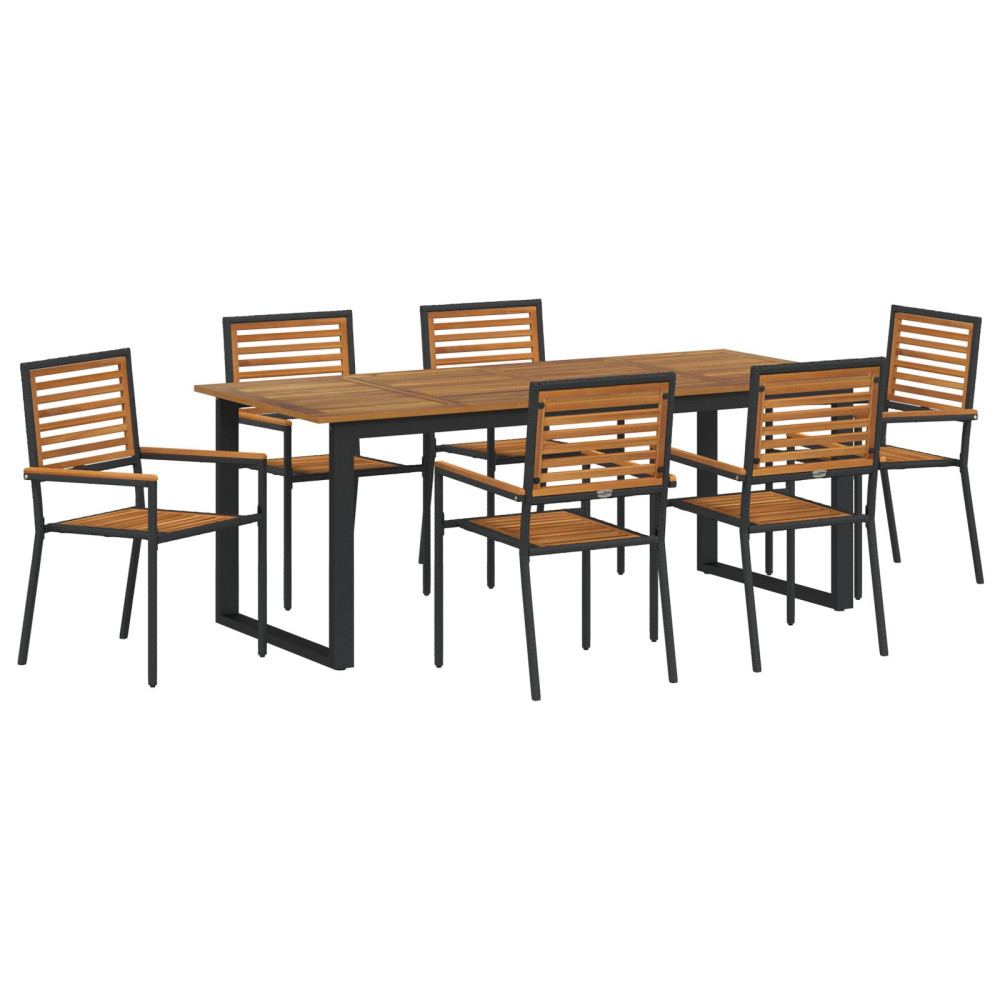 Produktbild för Trädgårdsmöbelset 7 pcs Svart Massivt Akaciaträ