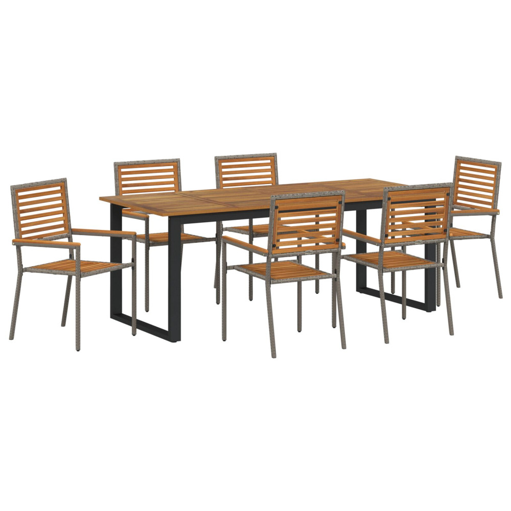 Produktbild för Trädgårdsmöbelset 7 pcs Grå Massivt Akaciaträ