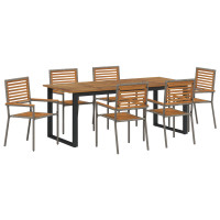 Produktbild för Trädgårdsmöbelset 7 pcs Grå Massivt Akaciaträ