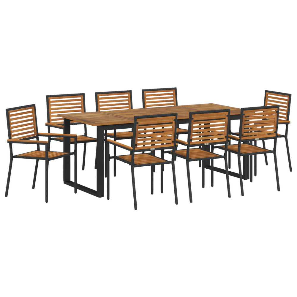 Produktbild för Trädgårdsmöbelset 9 pcs Svart Massivt Akaciaträ