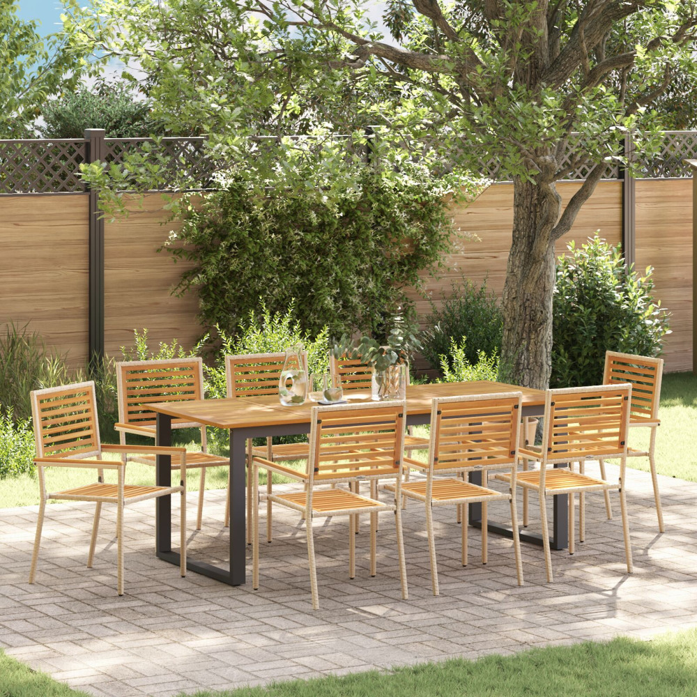 Produktbild för Trädgårdsmöbelset 9 pcs Beige Massivt Akaciaträ