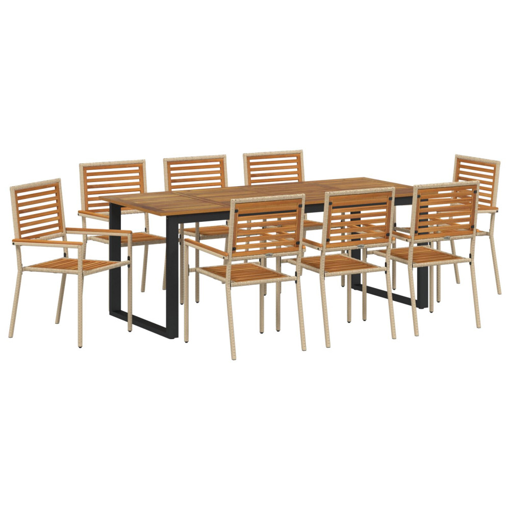 Produktbild för Trädgårdsmöbelset 9 pcs Beige Massivt Akaciaträ