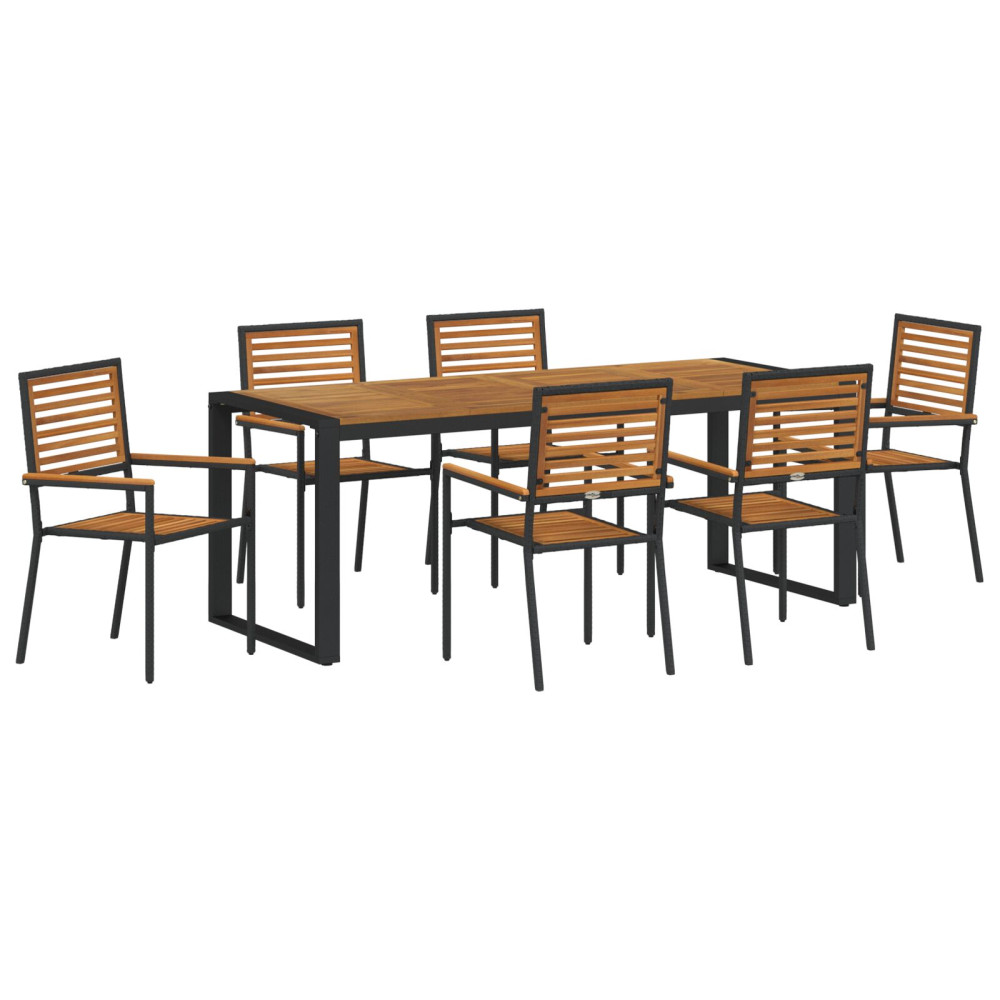 Produktbild för Trädgårdsmöbelset 7 pcs Svart och Brunt konstrotting