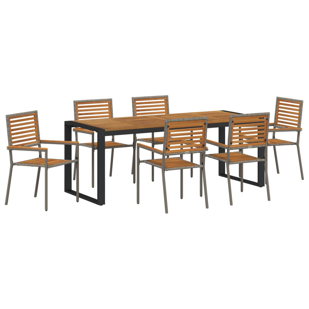 Produktbild för Trädgårdsmöbelset 7 pcs Grå och Brun konstrotting