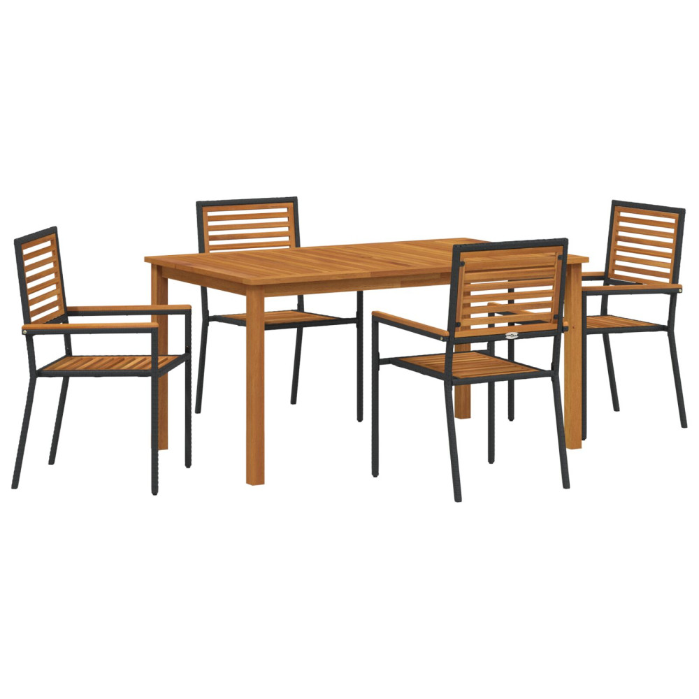 Produktbild för Trädgårdsmöbelset 5 pcs Svart Massivt Akaciaträ