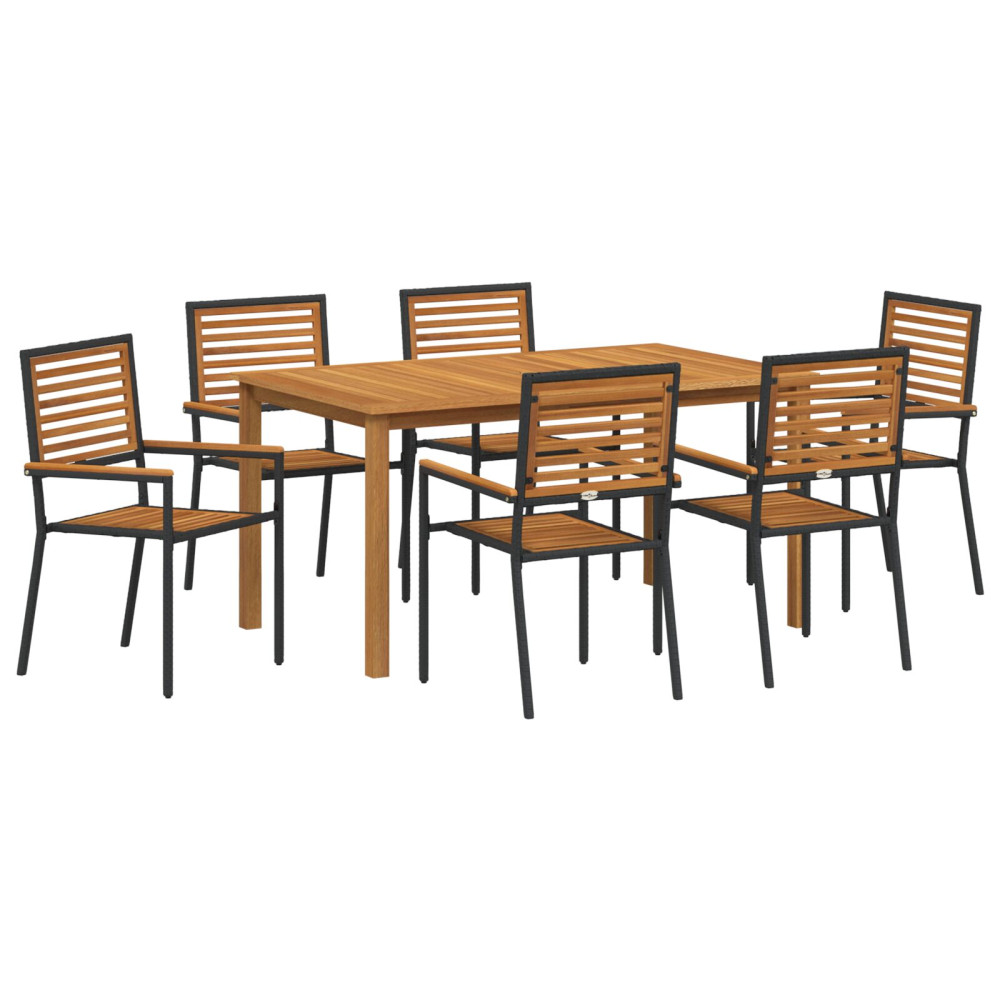 Produktbild för Trädgårdsmöbelset 7 pcs Svart Massivt Akaciaträ