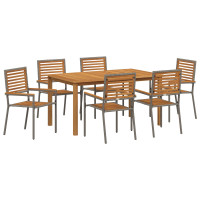 Produktbild för Trädgårdsmöbelset 7 pcs Grå Massivt Akaciaträ
