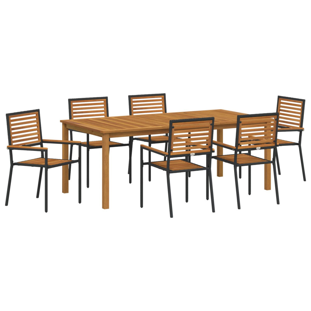 Produktbild för Trädgårdsmöbelset 7 pcs Svart Massivt Akaciaträ