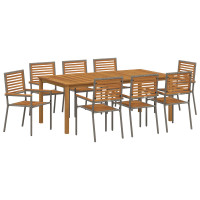 Produktbild för Trädgårdsmöbelset 9 pcs Grå Massivt Akaciaträ