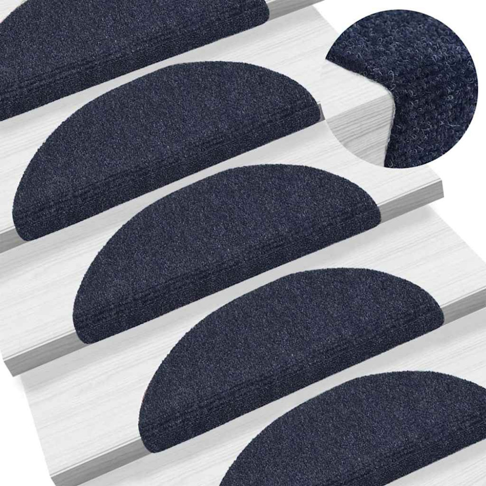 Produktbild för Trappmattor självhäftande 20 st 56x17x3 cm blå halvrunda