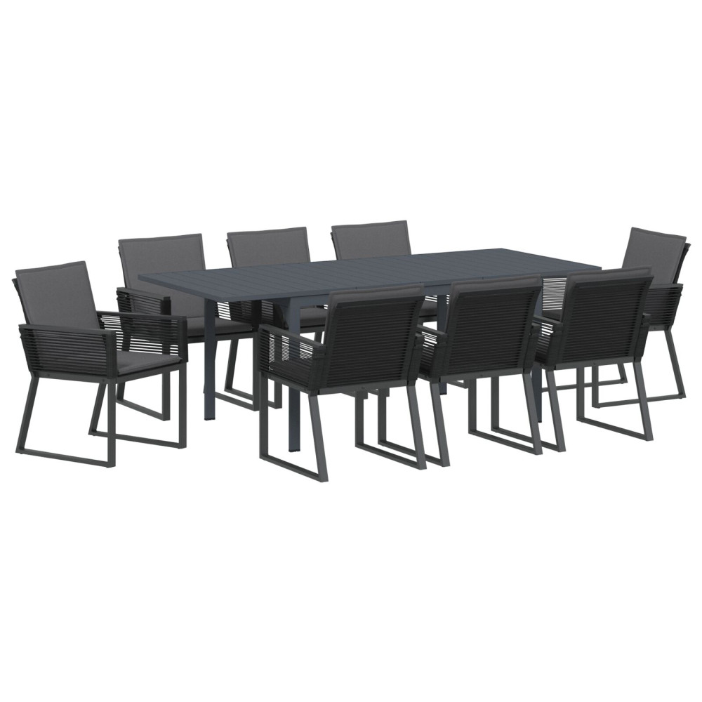 Produktbild för Trädgårdsmöbelset 9 pcs Svart konstrotting