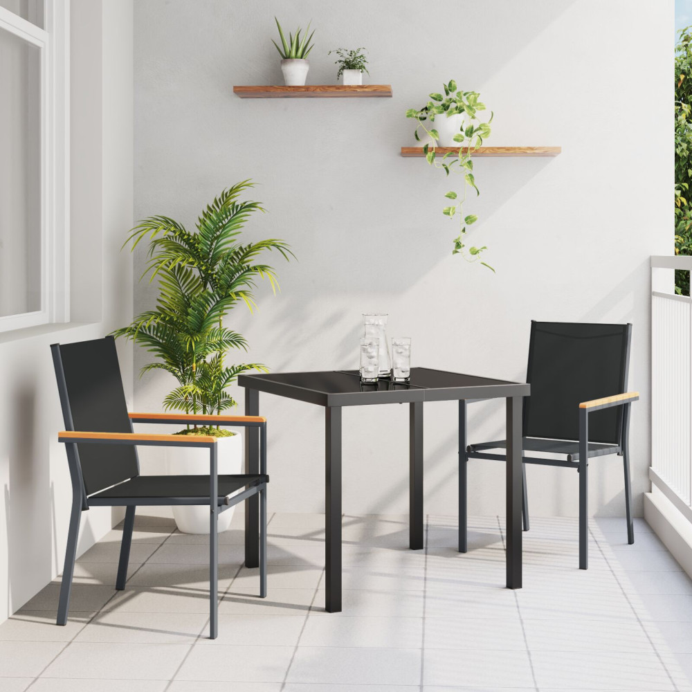 Produktbild för Trädgårdsmöbelset 3 pcs Svart Pulverlackerad stål