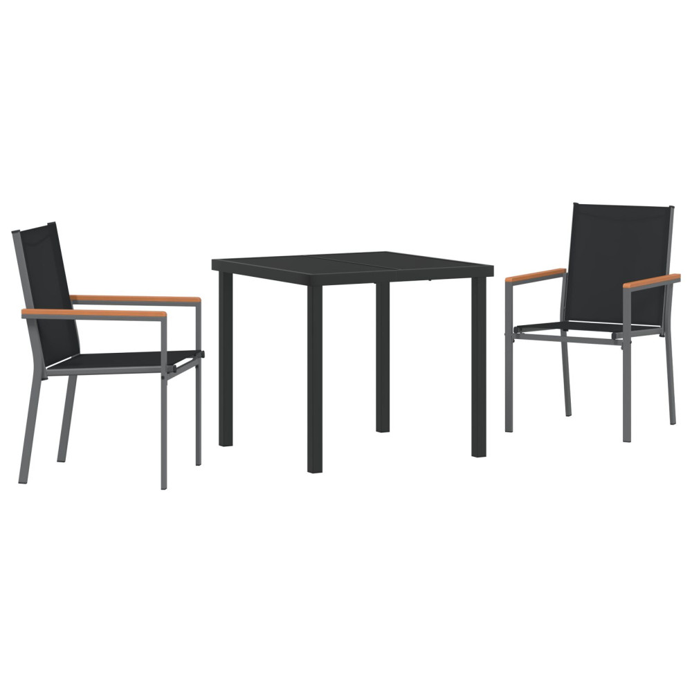 Produktbild för Trädgårdsmöbelset 3 pcs Svart Pulverlackerad stål