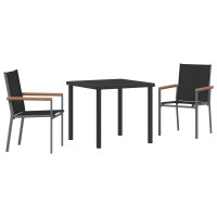Produktbild för Trädgårdsmöbelset 3 pcs Svart Pulverlackerad stål