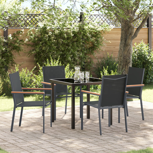 vidaXL Trädgårdsmöbelset 5 pcs Svart Pulverlackerad stål