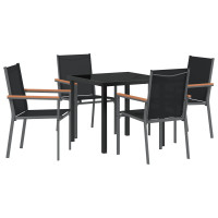 Produktbild för Trädgårdsmöbelset 5 pcs Svart Pulverlackerad stål