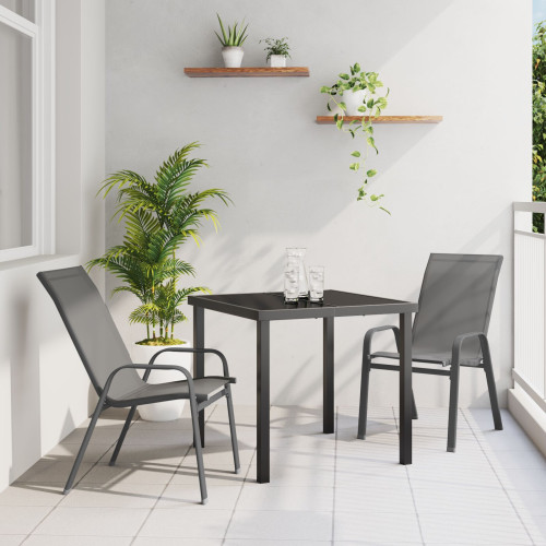vidaXL Trädgårdsmöbelset 3 pcs Grå och svart Pulverlackerad stål