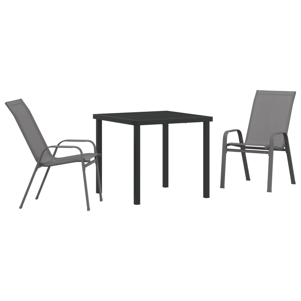 Produktbild för Trädgårdsmöbelset 3 pcs Grå och svart Pulverlackerad stål