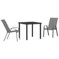 Produktbild för Trädgårdsmöbelset 3 pcs Grå och svart Pulverlackerad stål