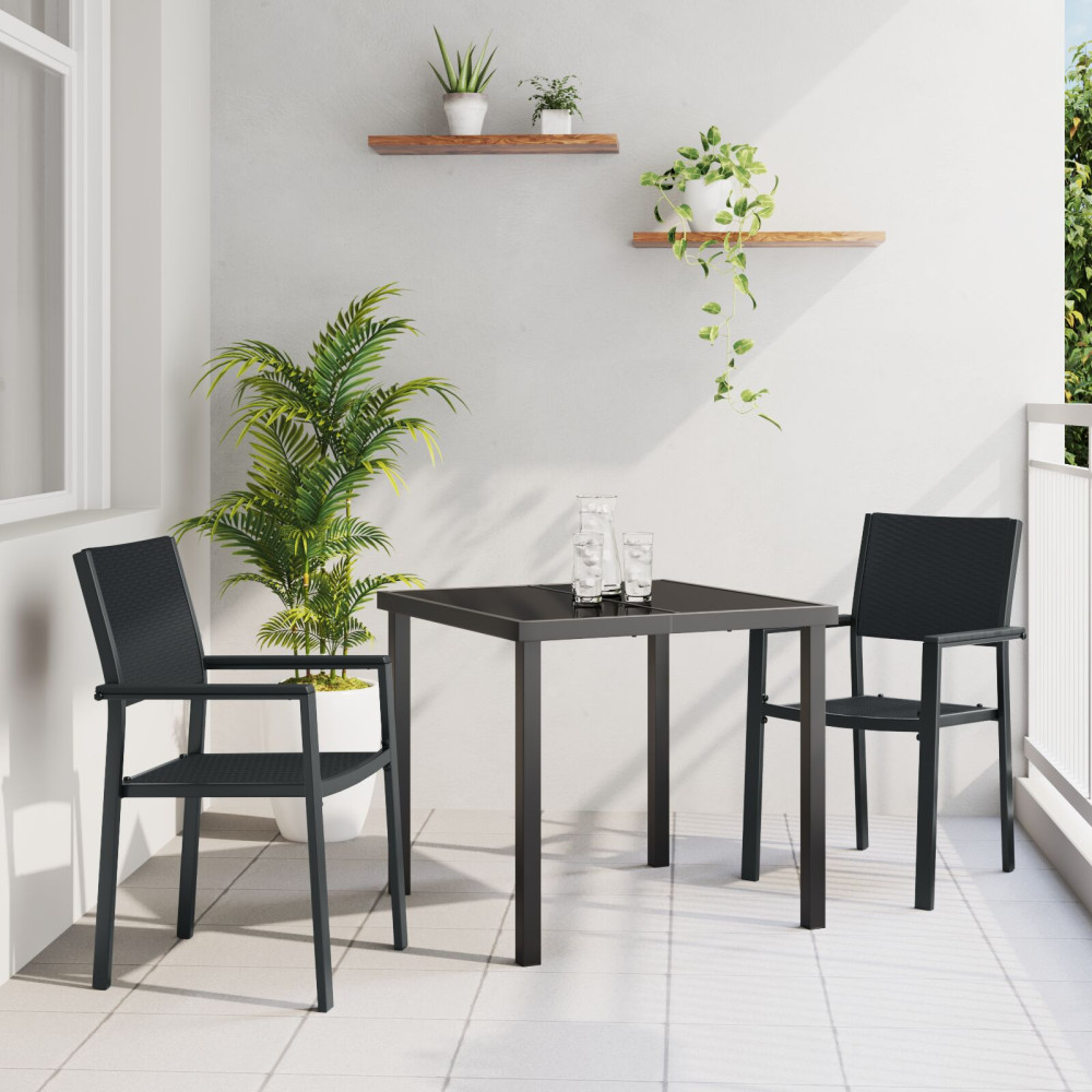 Produktbild för Trädgårdsmöbelset 3 pcs Svart Pulverlackerat stål
