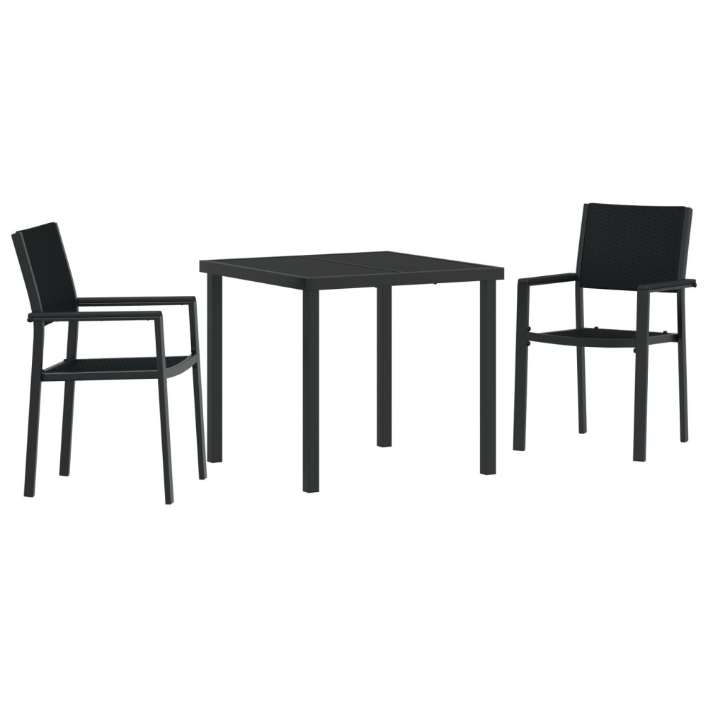 Produktbild för Trädgårdsmöbelset 3 pcs Svart Pulverlackerat stål