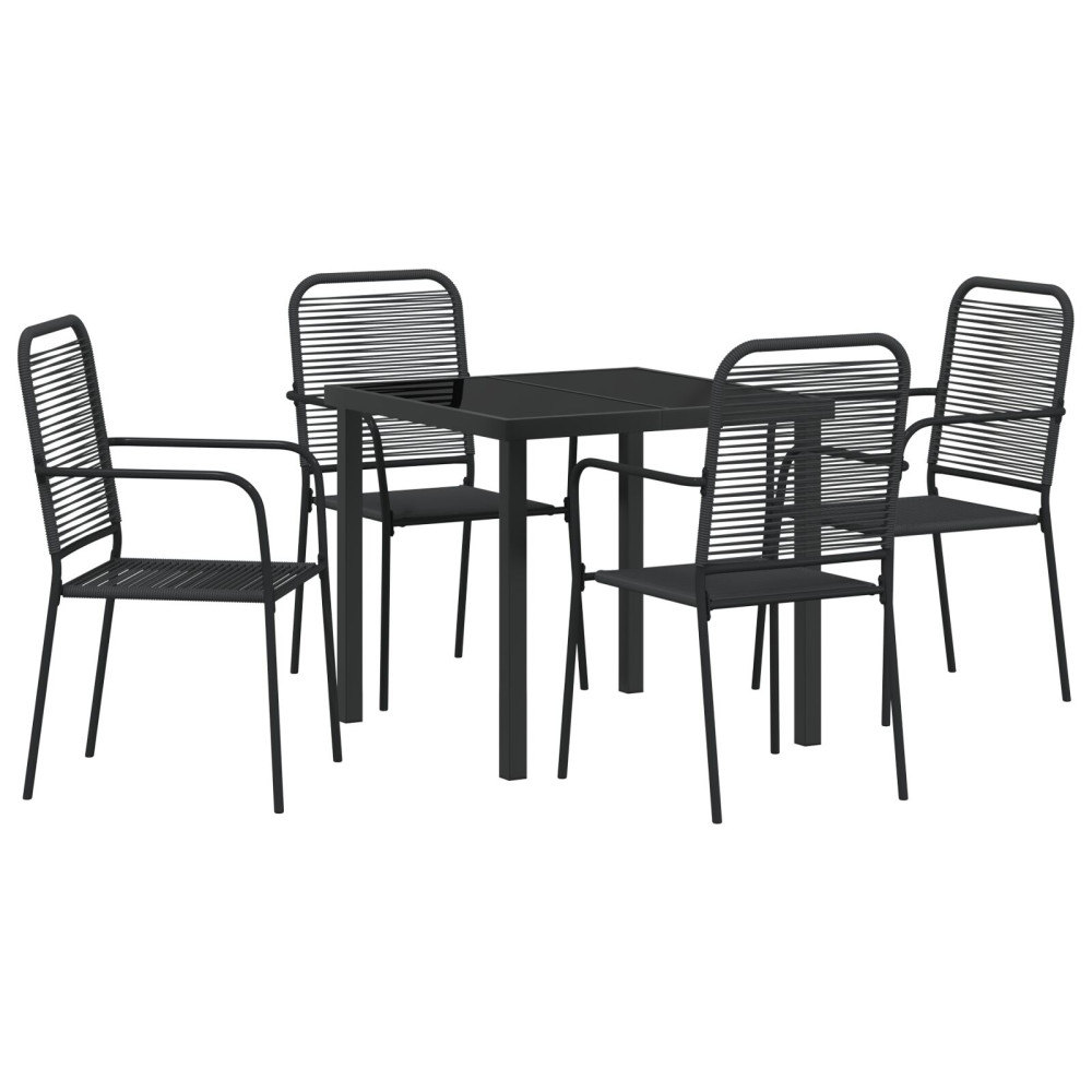 Produktbild för Trädgårdsmöbelset 5 pcs Svart Pulverlackerat stål
