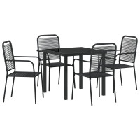 Produktbild för Trädgårdsmöbelset 5 pcs Svart Pulverlackerat stål