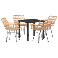 Produktbild för Trädgårdsmöbelset 5 pcs Brun Pulverlackerat stål