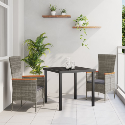 vidaXL Trädgårdsmöbelset med kudde 3 pcs Grå Pulverlackerat stål