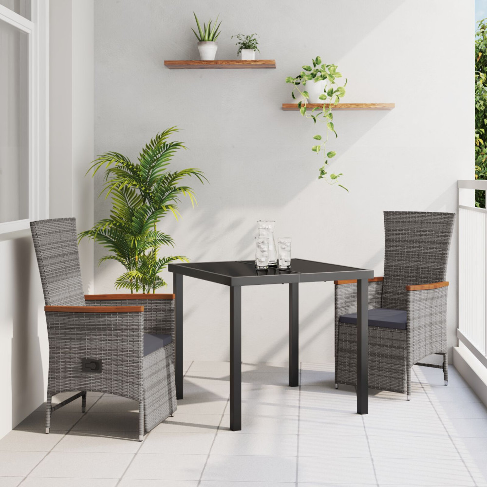 Produktbild för Trädgårdsmöbelset med kudde 3 pcs Grå konstrotting